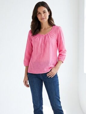 G.H. Bass Pink Floral Henley Cotton Blend Lightweight Blouse Size M